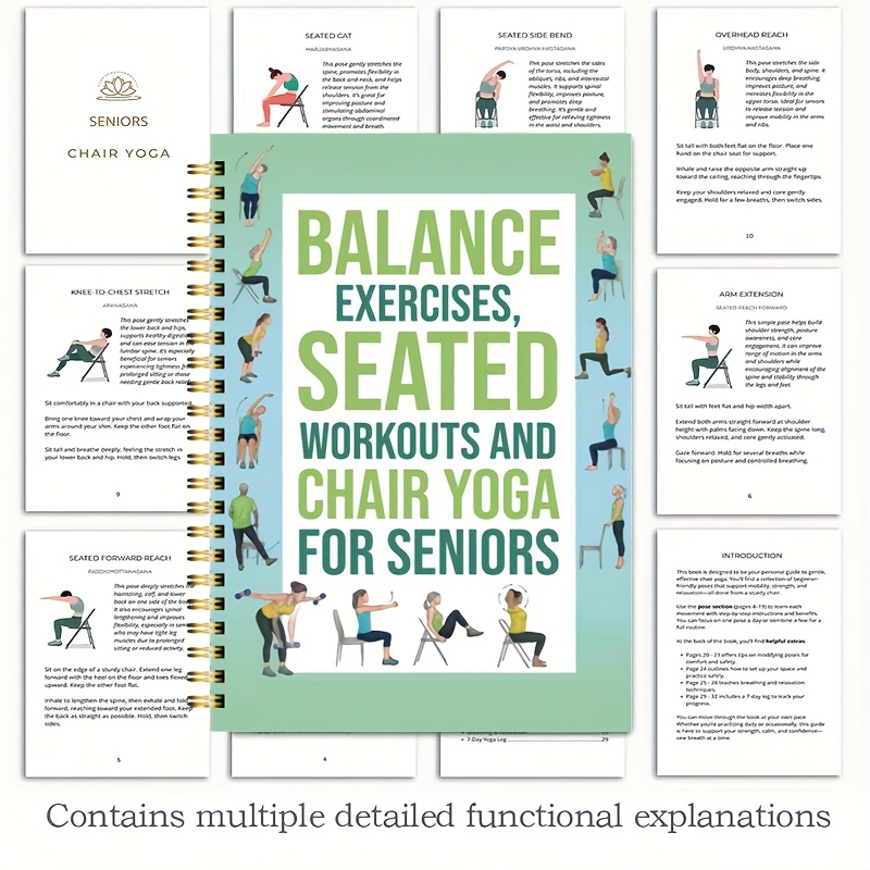 Yoga Fitness Journal - สมุดบันทึกการออกกำลังกายโยคะสำหรับผู้สูงอายุ คู่มือโยคะแบบนั่ง 50 หน้า สมุดบันทึกการออกกำลังกายเพื่อการฝึกความยืดหยุ่นและสมดุล