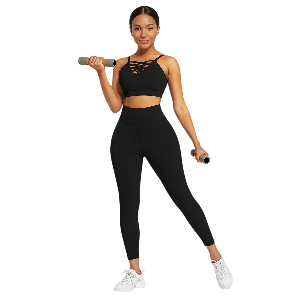 Fitness Yoga & Kickfit - ชุดโยคะฟิตเนสสำหรับผู้หญิง 3 ชิ้น - ชุดออกกำลังกายแขนยาว เสื้อฮู้ดครอป