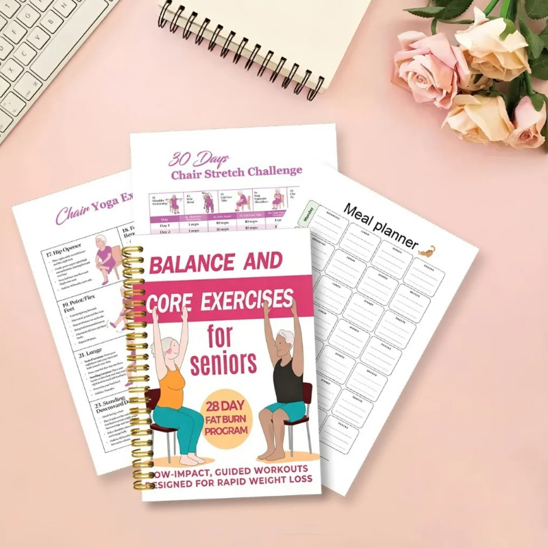 Yoga Fitness Journal - สมุดบันทึกการออกกำลังกายโยคะสำหรับผู้สูงอายุ 50 หน้า คู่มือโยคะแบบนั่ง สมุดวางแผนฟิตเนสเพื่อการฝึกความยืดหยุ่นและการทรงตัว