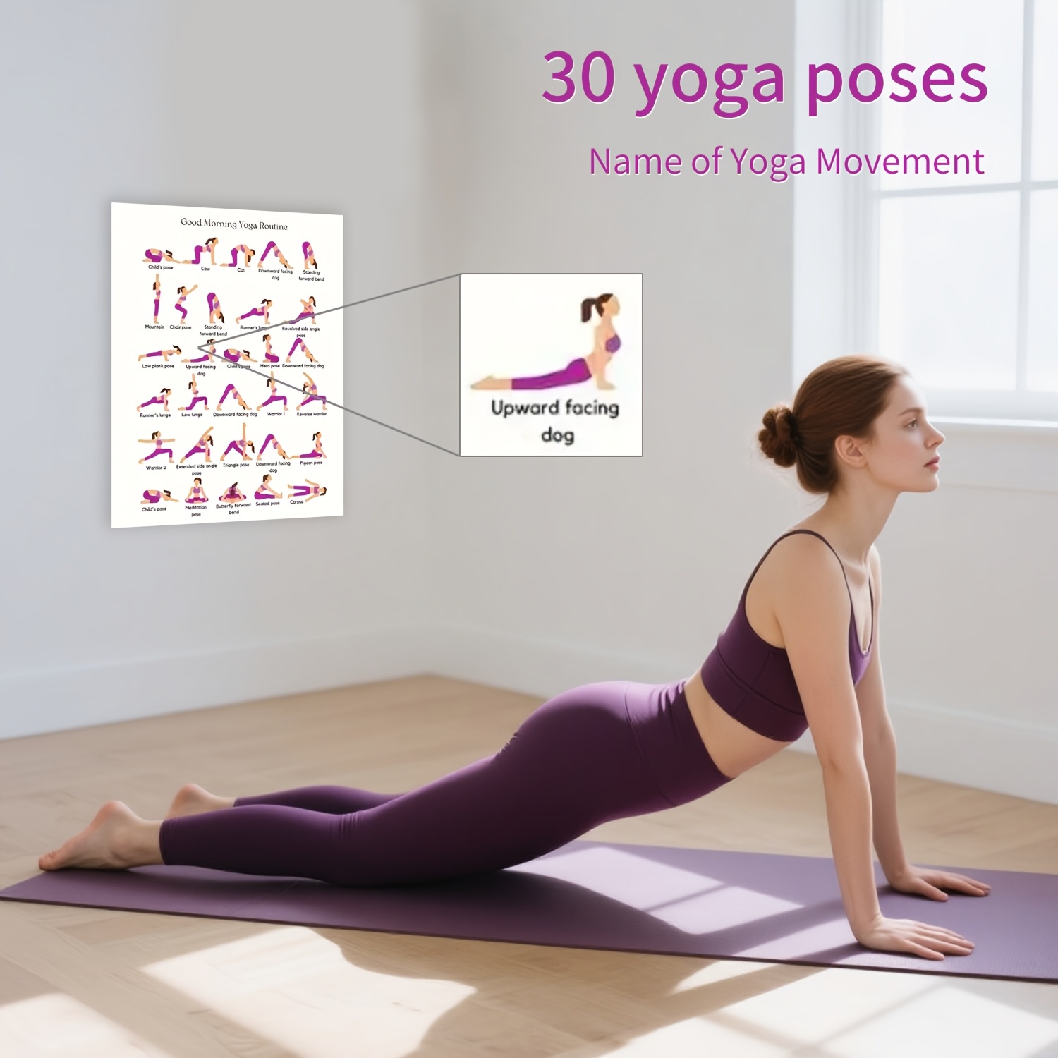 Yoga Fitness Wallpaper - โปสเตอร์ฝึกโยคะ, ศิลปะตกแต่งผนังในร่ม, ภาพพิมพ์ศิลปะไร้กรอบ, แผนออกกำลังกายโยคะตอนเช้าในร่ม, เหมาะสำหรับผู้เริ่มต้นและผู้เชี่ยวชาญ, แผนการฝึกโยคะ,