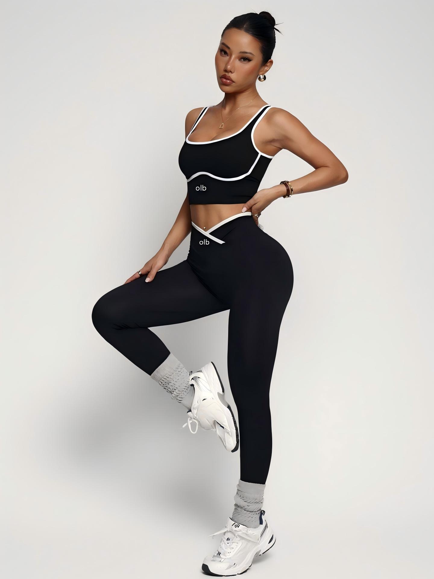 Yoga Fitness Wear - ชุดออกกำลังกาย 2 ชิ้น ประกอบด้วยเสื้อชั้นในกีฬาและกางเกงเอวสูง ยกสะโพก ดีไซน์หรูหราและสวมใส่สบายสำหรับผู้หญิง