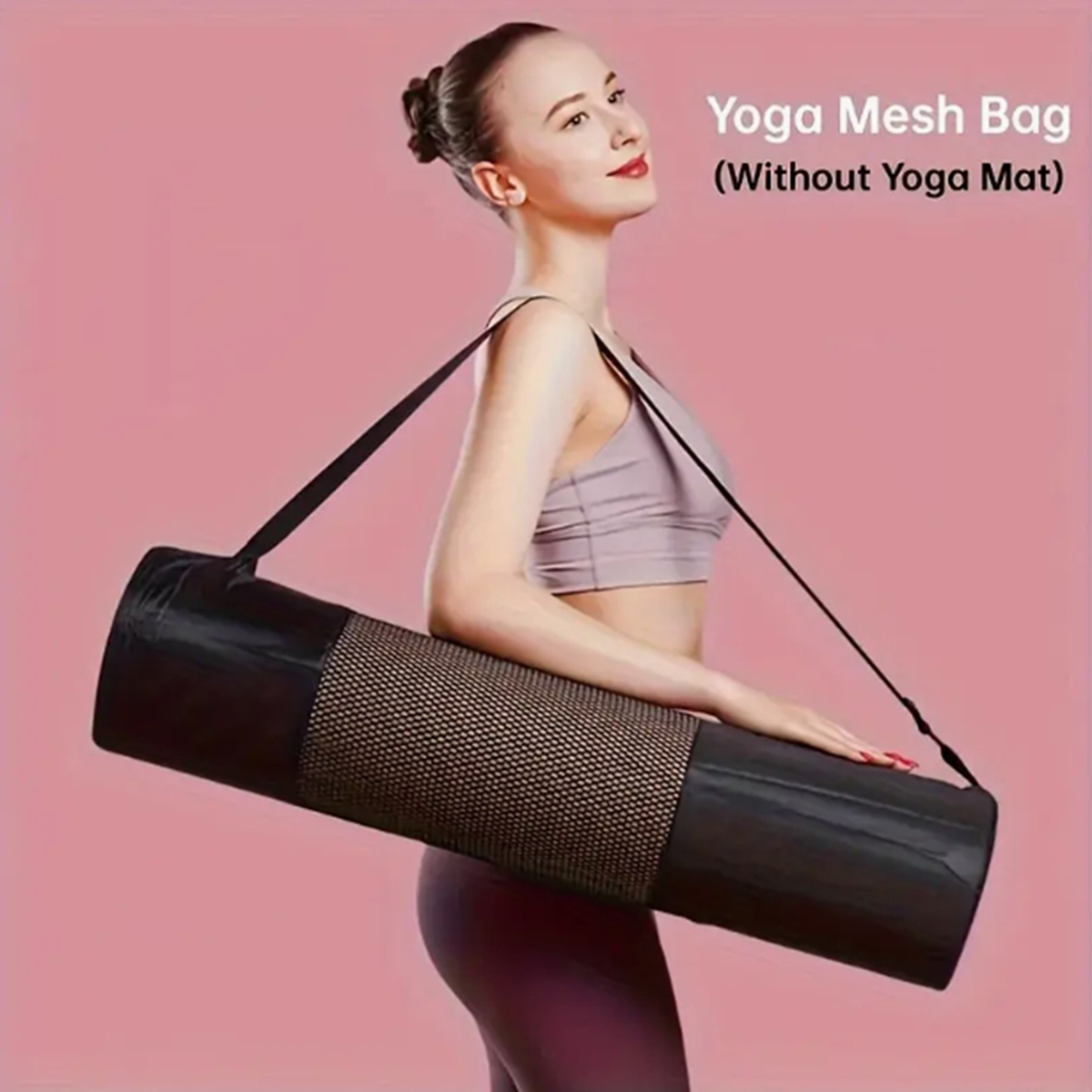 Yoga And Fitness Mat - กระเป๋าตาข่ายใส่เสื่อโยคะแบบระบายอากาศได้ 1 ใบ - ผ้าอ็อกซ์ฟอร์ดทนทาน สีดำ