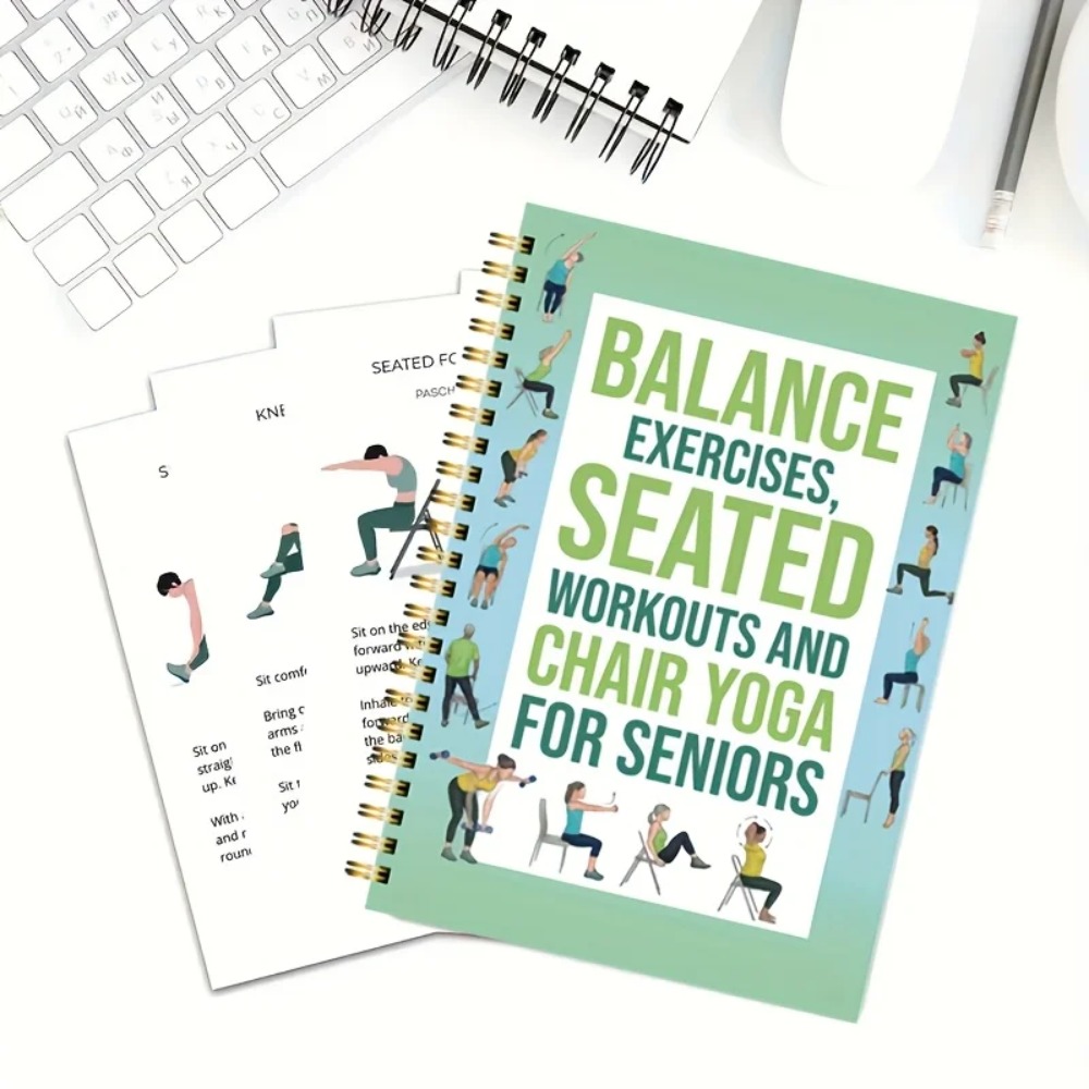 Yoga Fitness Journal - สมุดบันทึกการออกกำลังกายโยคะสำหรับผู้สูงอายุ 50 หน้า คู่มือโยคะแบบนั่ง สมุดวางแผนฟิตเนสเพื่อการฝึกความยืดหยุ่นและการทรงตัว
