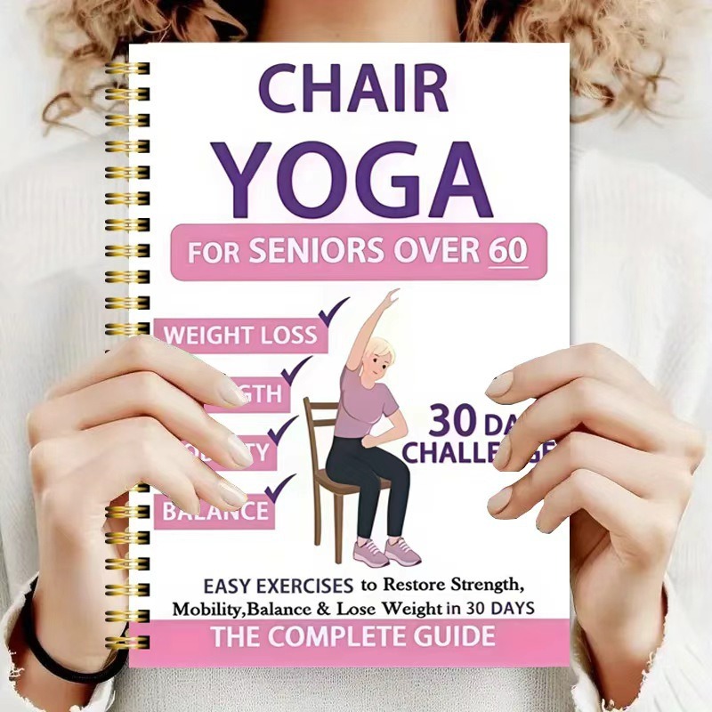 Yoga Fitness Journal - สมุดบันทึกการออกกำลังกายโยคะสำหรับผู้สูงอายุ 50 หน้า คู่มือโยคะแบบนั่ง สมุดวางแผนการออกกำลังกายเพื่อเพิ่มความยืดหยุ่นและการฝึกสมดุล