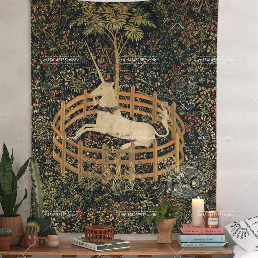 Yoga And Fitness Mat - ผ้าคลุมติดผนังลายยูนิคอร์นผ้าเช็ดตัวชายหาดเสื่อโยคะปิกนิกตกแต่งบ้านให้สวยงามภาพวาดวินเทจสำหรับห้อง