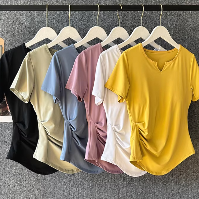 Yoga Fitness Wear - ชุดโยคะสตรีฤดูร้อนชุดฝึกพิลาทิสฟิตเนสชุดกีฬาระดับไฮเอนด์ชุดวิ่งเสื้อยืดแขนสั้นแห้งเร็ว