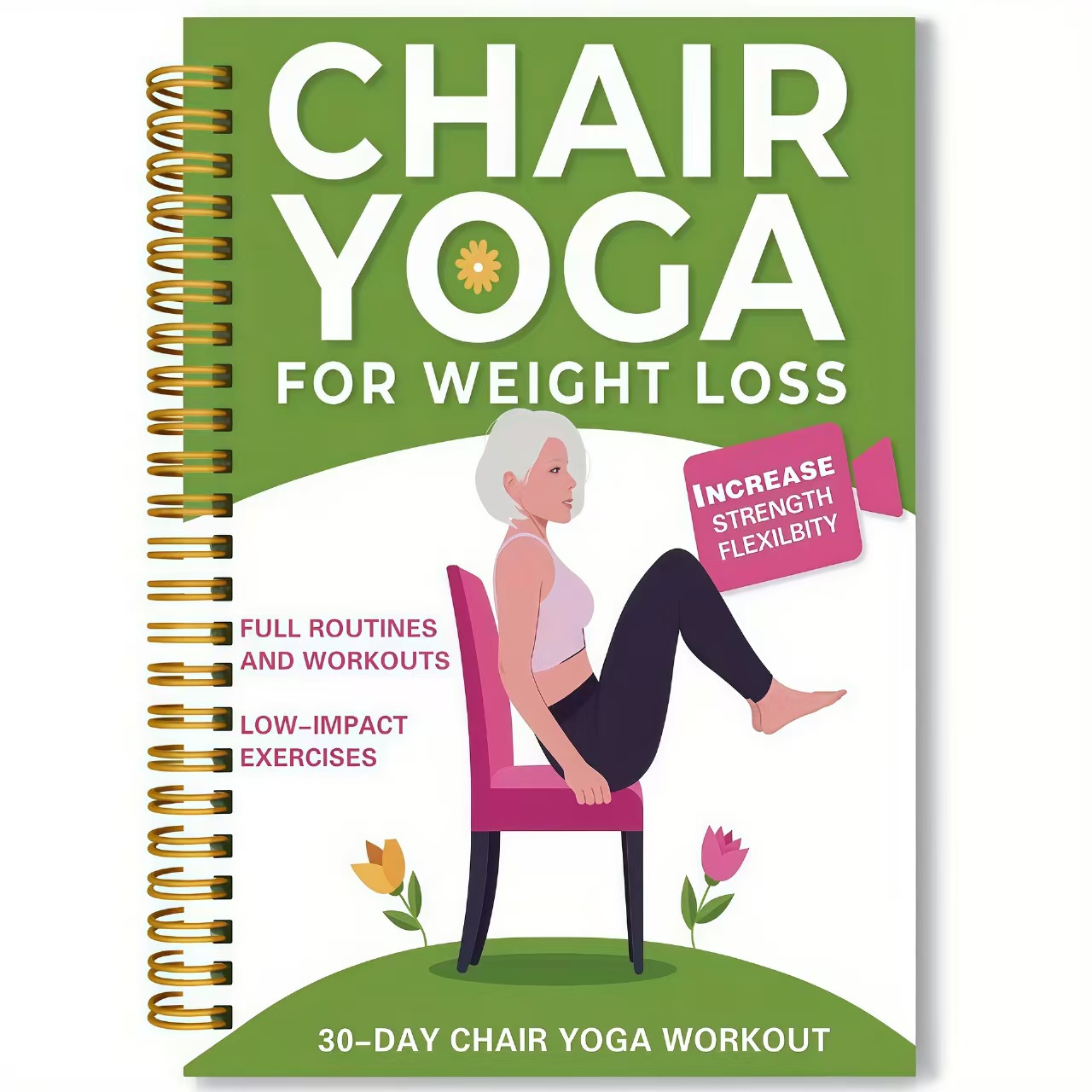 Yoga Fitness Journal - สมุดบันทึกการออกกำลังกายโยคะสำหรับผู้สูงอายุ 50 หน้า คู่มือโยคะแบบนั่ง สมุดวางแผนการออกกำลังกายเพื่อเพิ่มความยืดหยุ่นและการฝึกสมดุล
