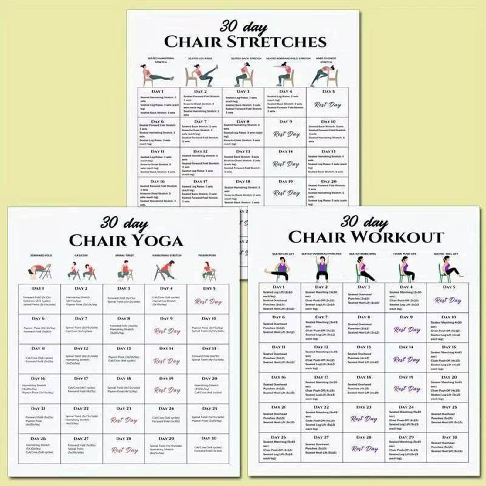 Yoga Fitness Wallpaper - โปสเตอร์ออกกำลังกาย 6 ชิ้น แผนการออกกำลังกายบนเก้าอี้ 30 วัน
