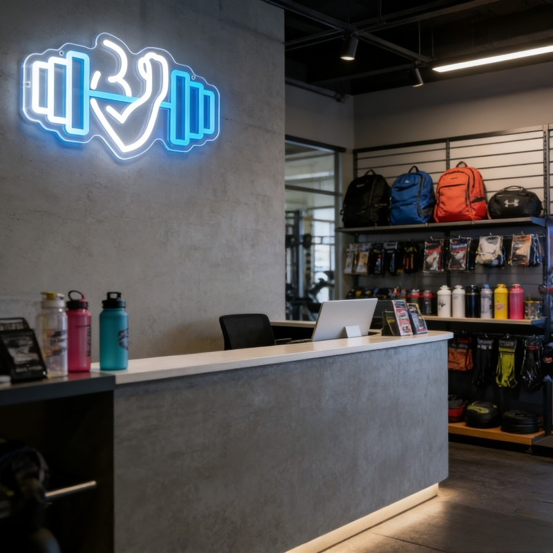 ป้ายไฟนีออนรูปดัมเบลบicep สำหร - Yoga And Fitness Studio บทวิจารณ์และราคา